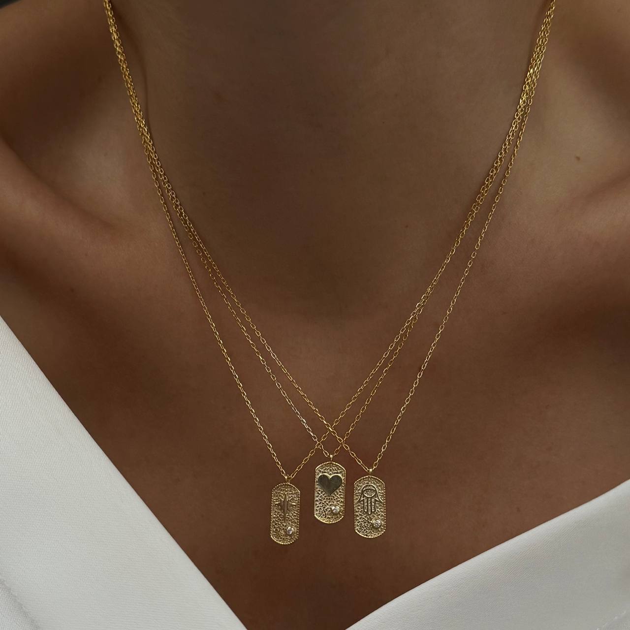 FATMA MOTHER'S HAND NECKLACE WITH STONES | 925 SILVER GOLD PLATED