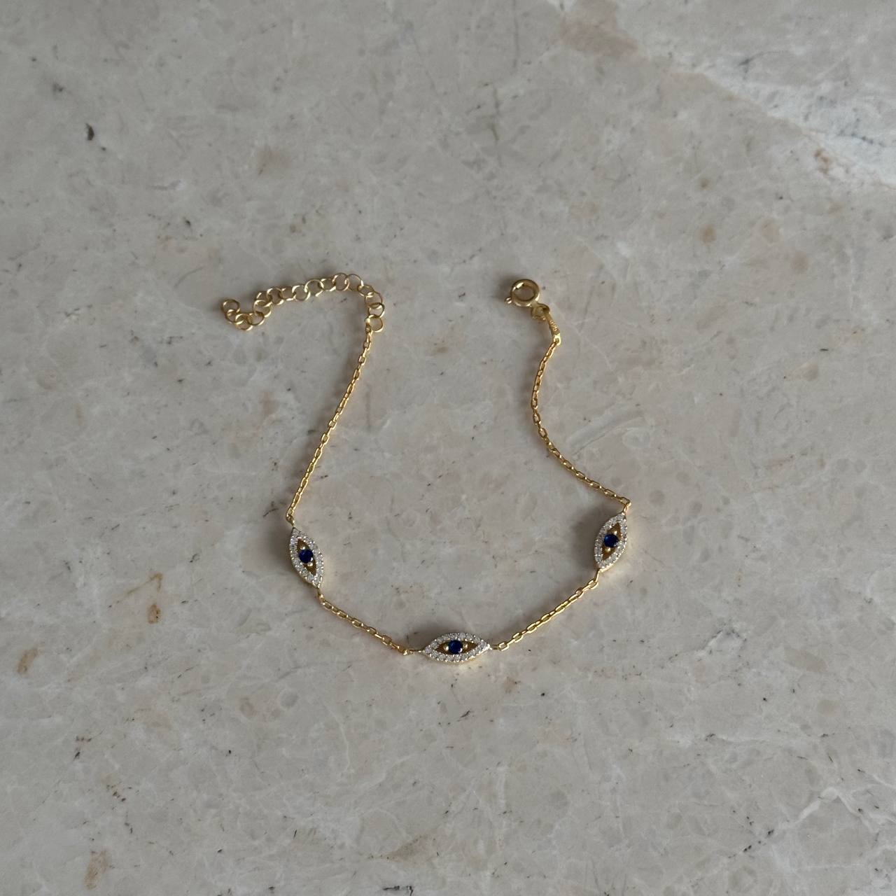 3-PIECE BLUE STONE EYE NAZAAR BRACELET | 925 SILVER GOLD PLATED