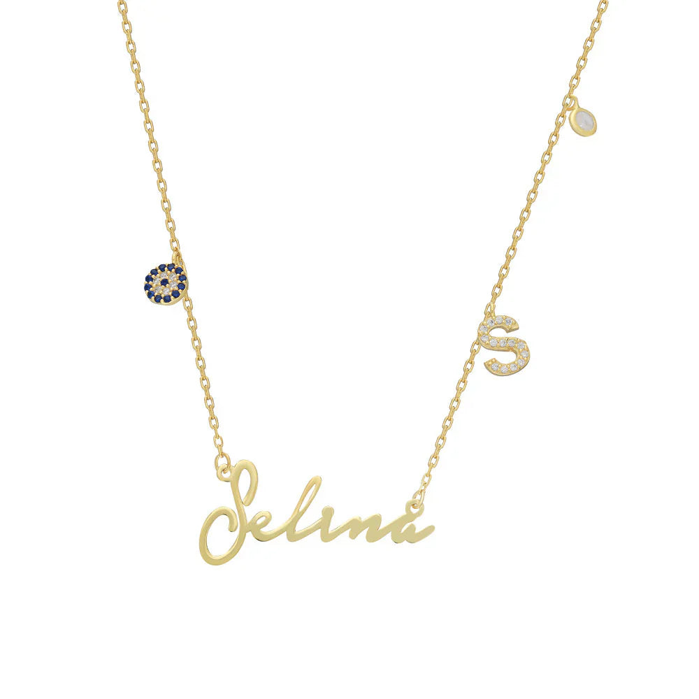 NAME AND LETTER EVIL EYE NECKLACE | 925 SILVER GOLD PLATED