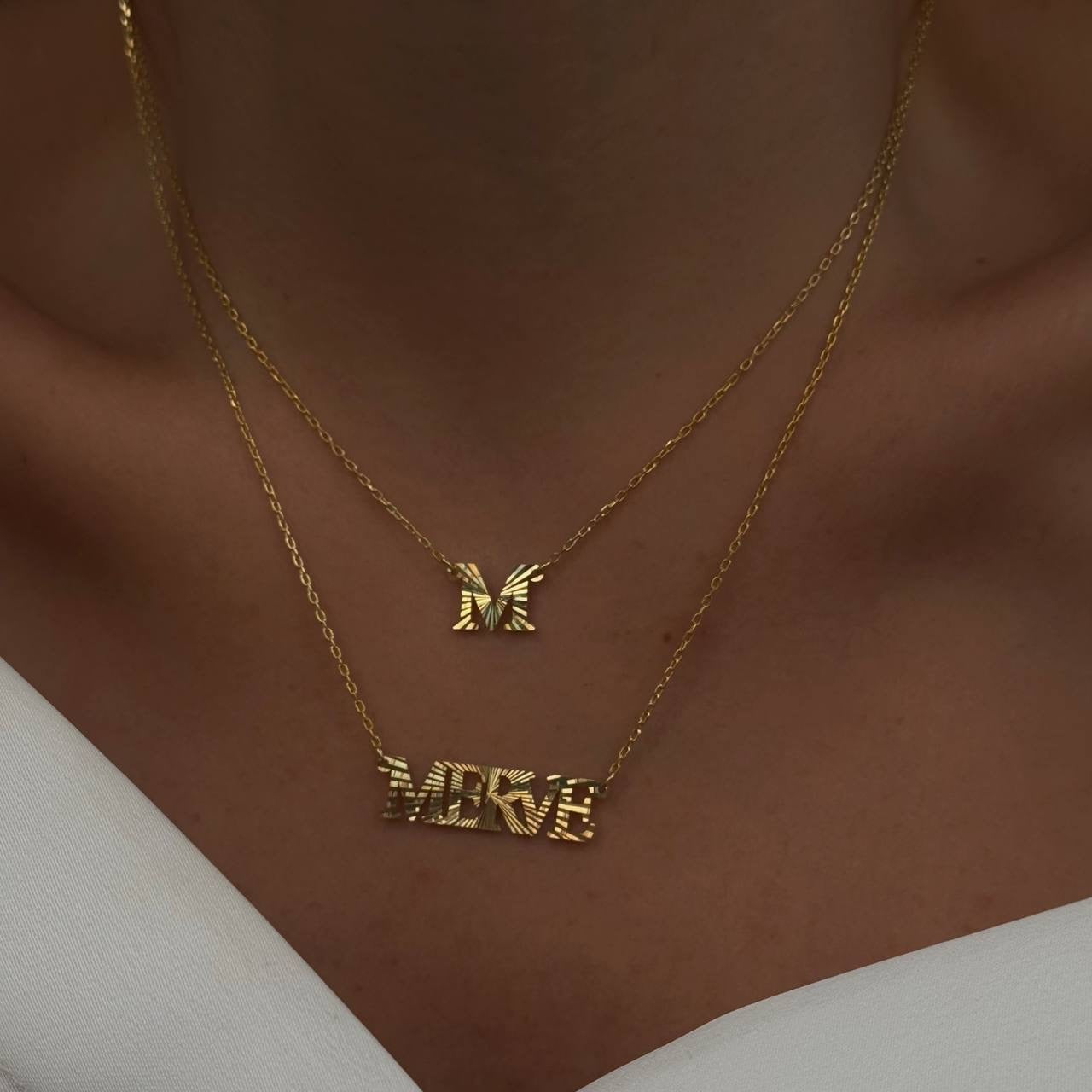 GLITTERING PLATE NAME NECKLACE | 925 SILVER GOLD PLATED