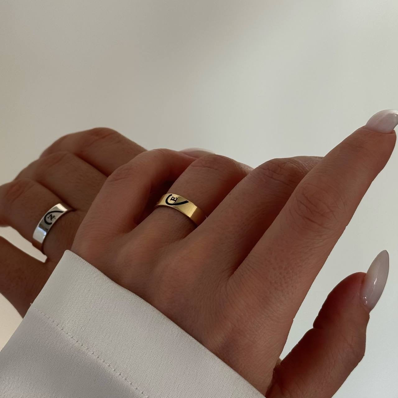 HEART LETTER DOUBLE RING | 925 SILVER GOLD PLATED