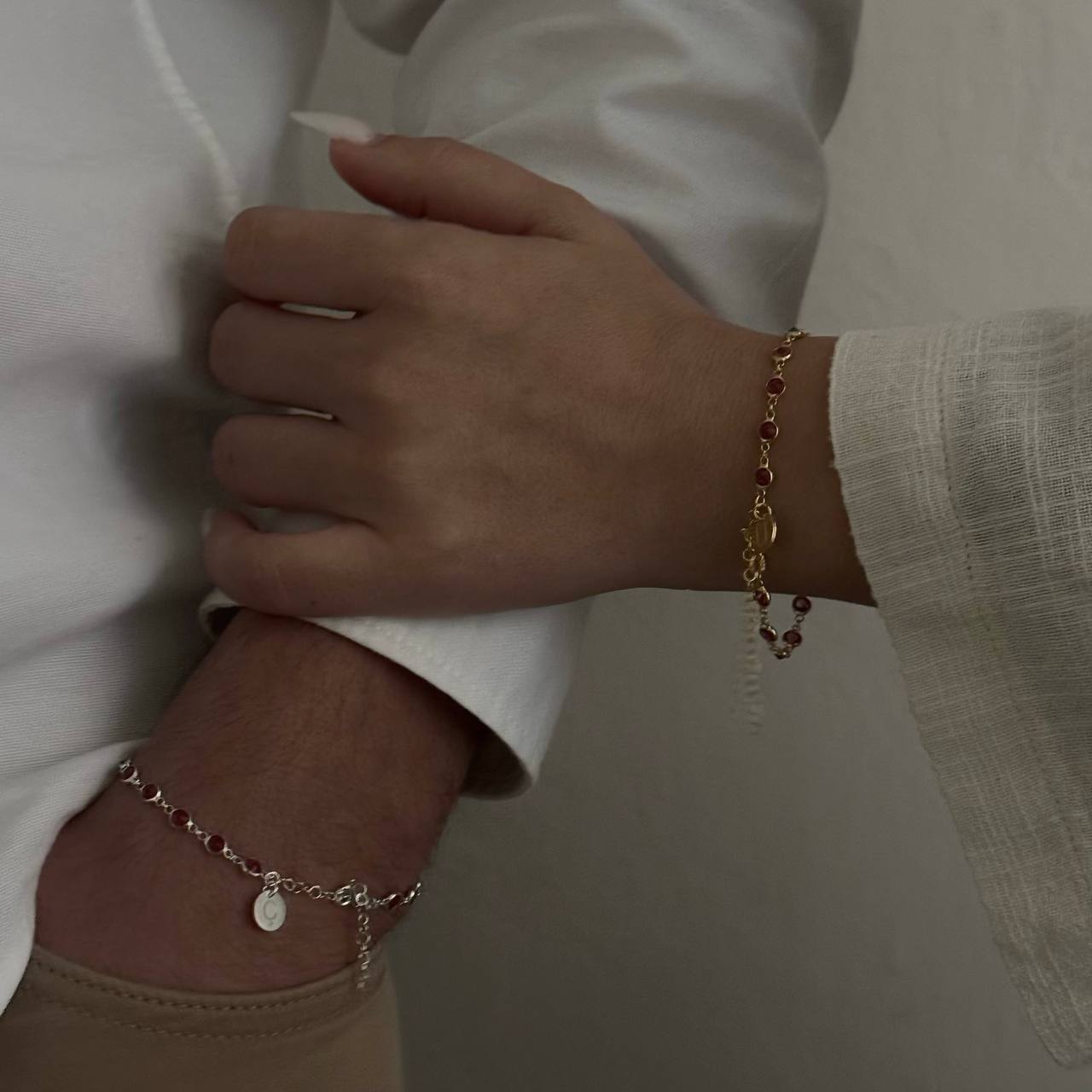 FULL STONE PLATE LETTER COUPLE BRACELET | 925 SILVER GOLD PLATED