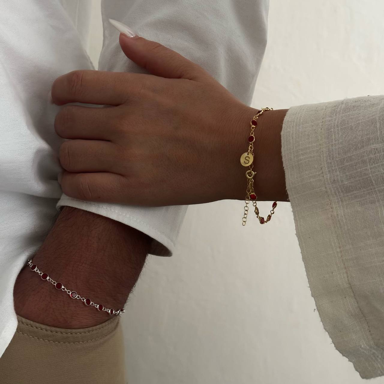 FULL STONE PLATE LETTER COUPLE BRACELET | 925 SILVER GOLD PLATED