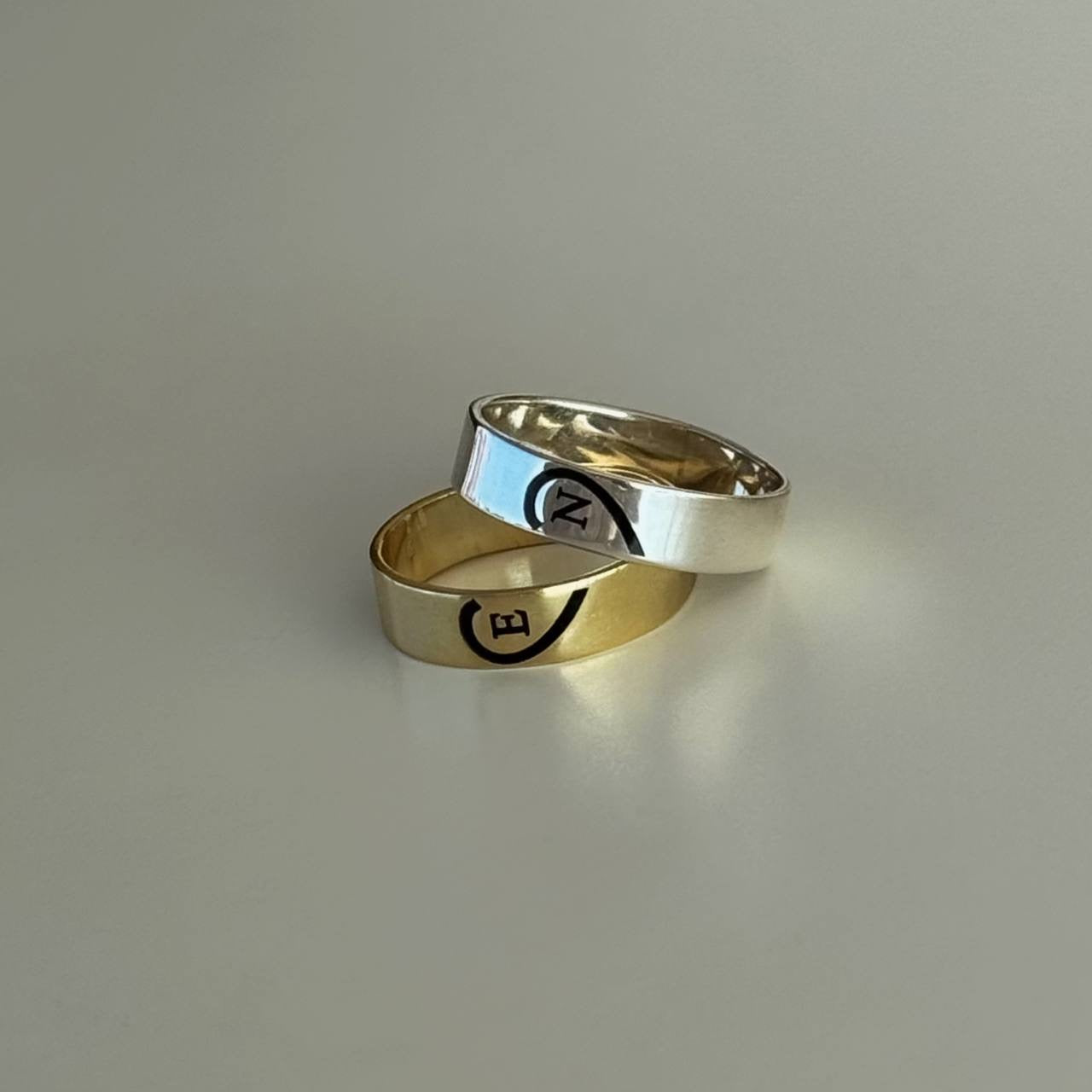 HEART LETTER DOUBLE RING | 925 SILVER GOLD PLATED