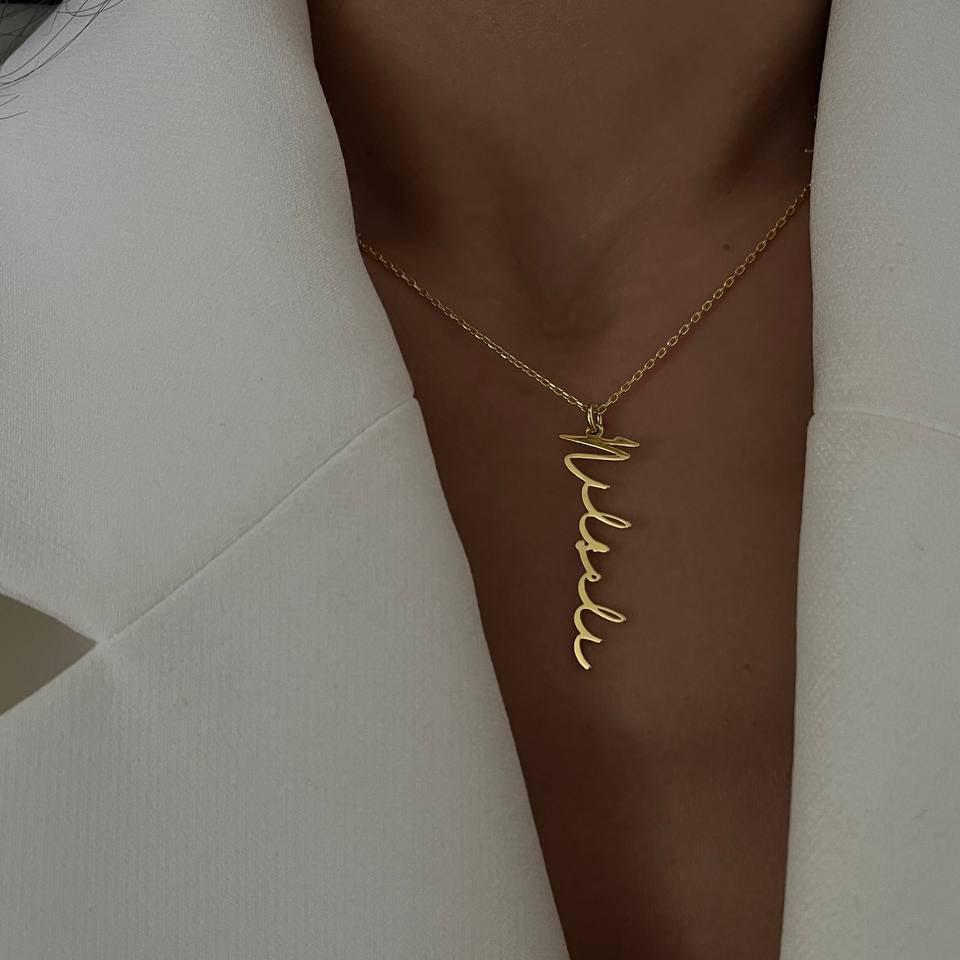 VERTICAL NAMED ANDOLUCIA FONT NECKLACE | 925 SILVER GOLD PLATED
