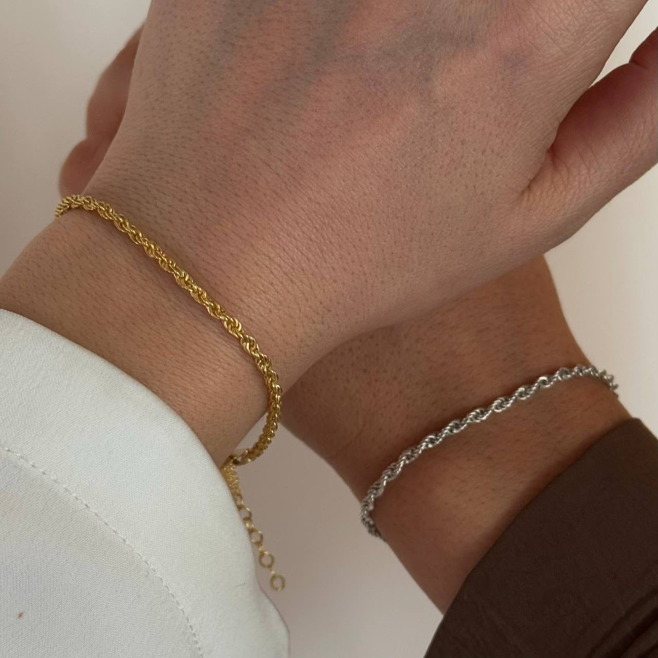 ROPE CHAIN LETTER DOUBLE BRACELET | 925 SILVER GOLD PLATED