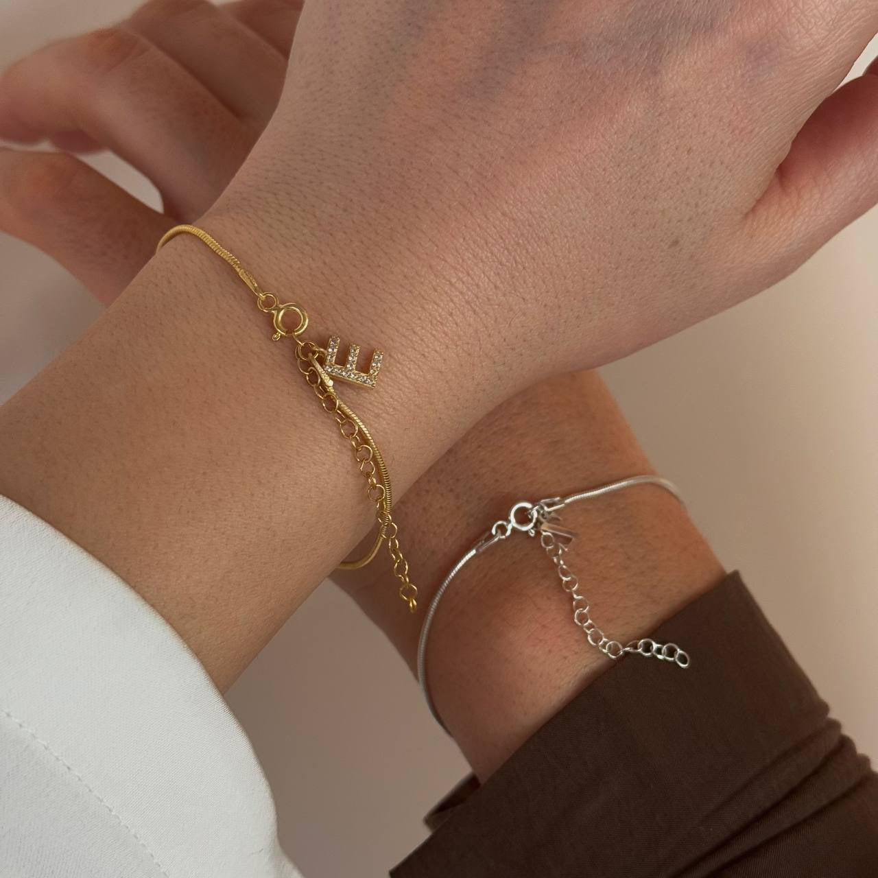 THICK SNAKE CHAIN LETTERED DOUBLE COUPLE BRACELET | 925 SILVER GOLD PLATED