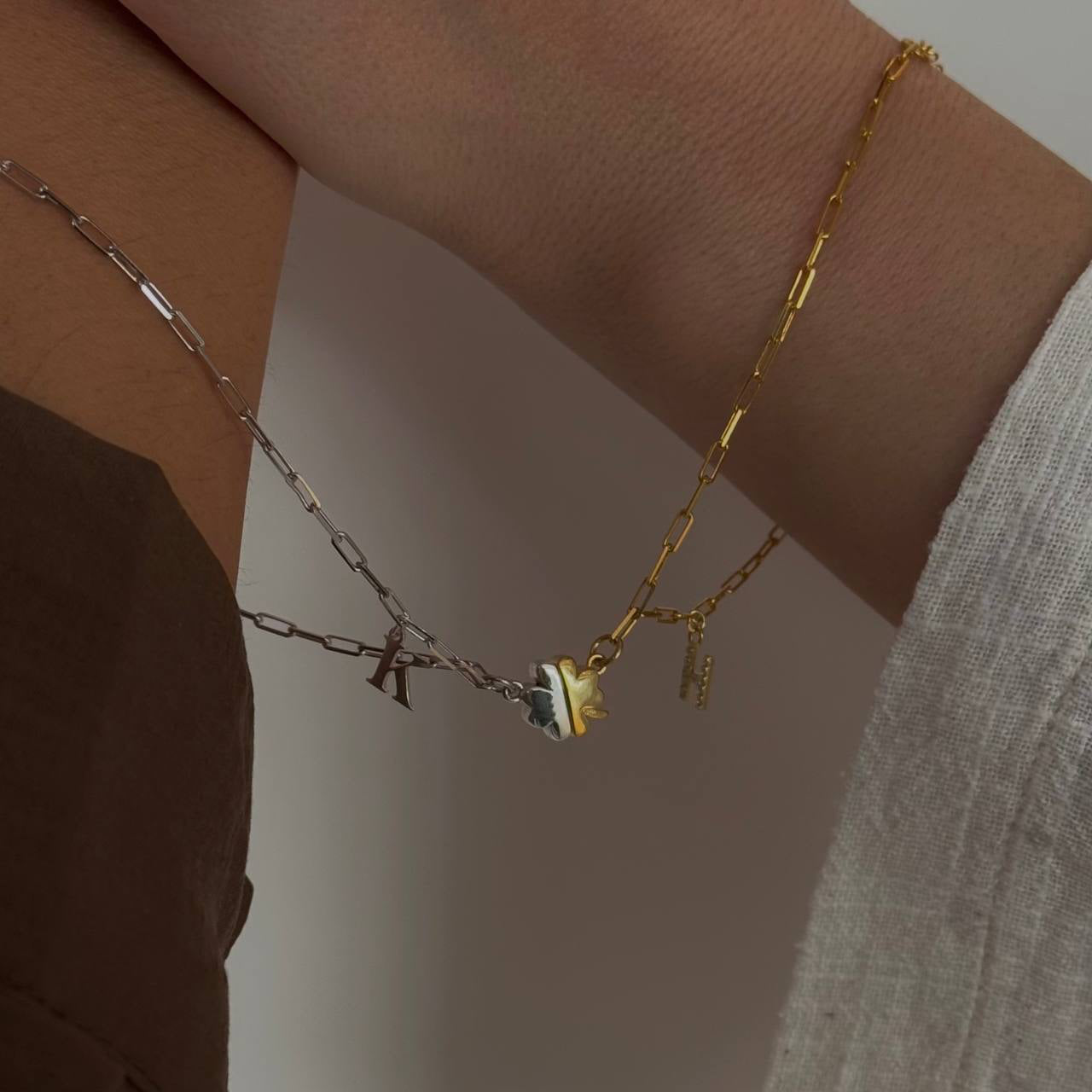 MAGNETIC CLOVER LETTER DOUBLE COUPLE BRACELET | 925 SILVER GOLD PLATED