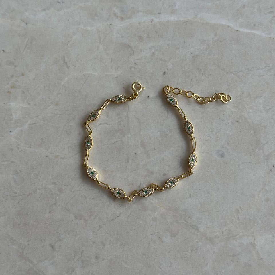 GREEN ZIRCON STONE EYE BRACELET | 925 SILVER GOLD PLATED