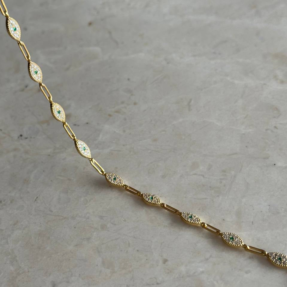 GREEN ZIRCON STONE EYE BRACELET | 925 SILVER GOLD PLATED