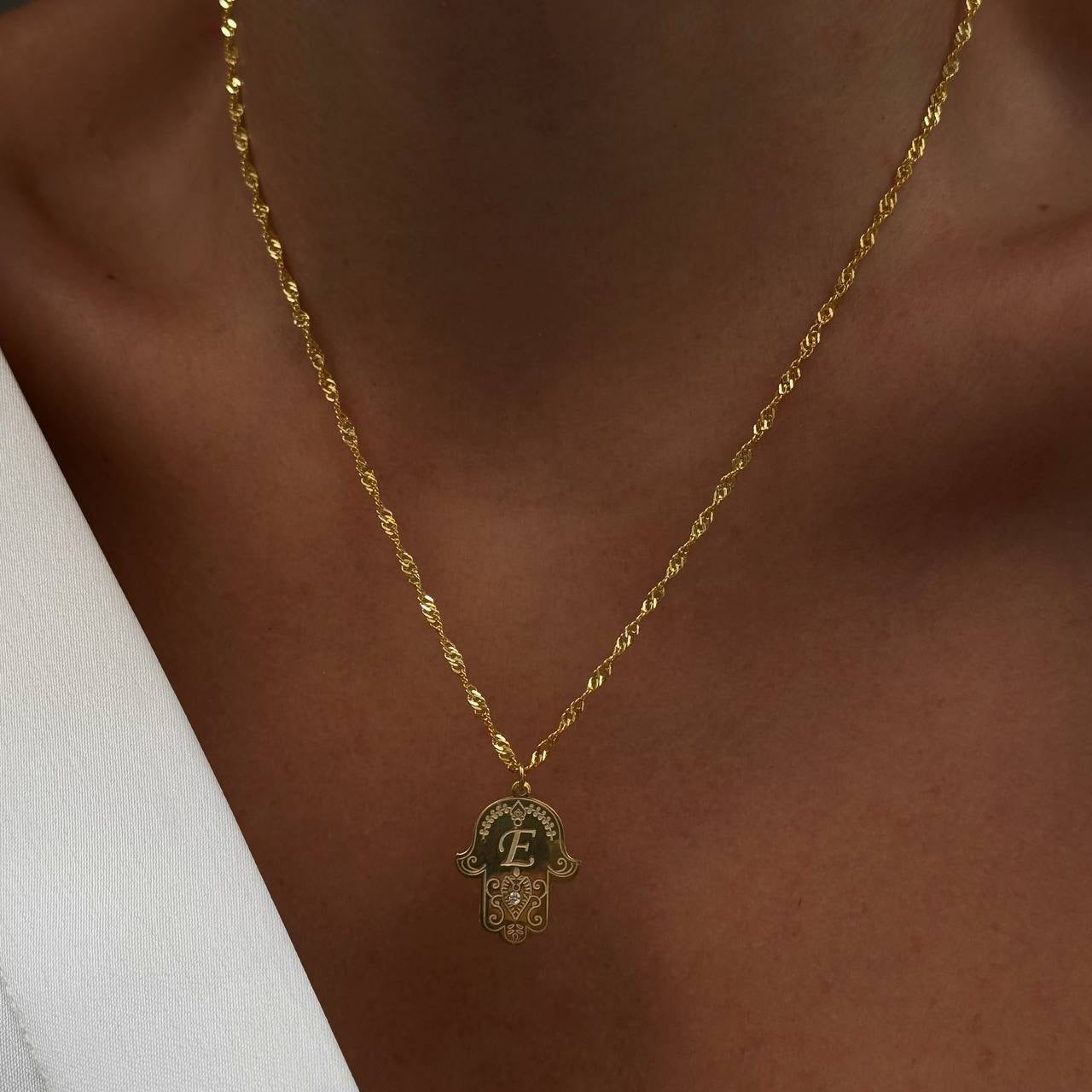 FATMA MOTHER'S HAND NECKLACE WITH LETTERS | 925 SILVER GOLD PLATED