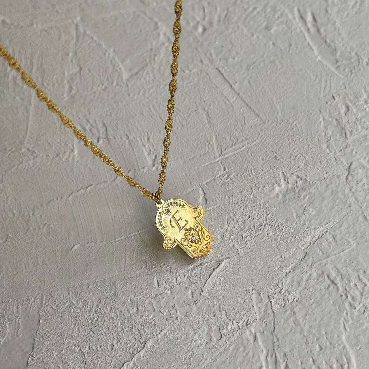 FATMA MOTHER'S HAND NECKLACE WITH LETTERS | 925 SILVER GOLD PLATED