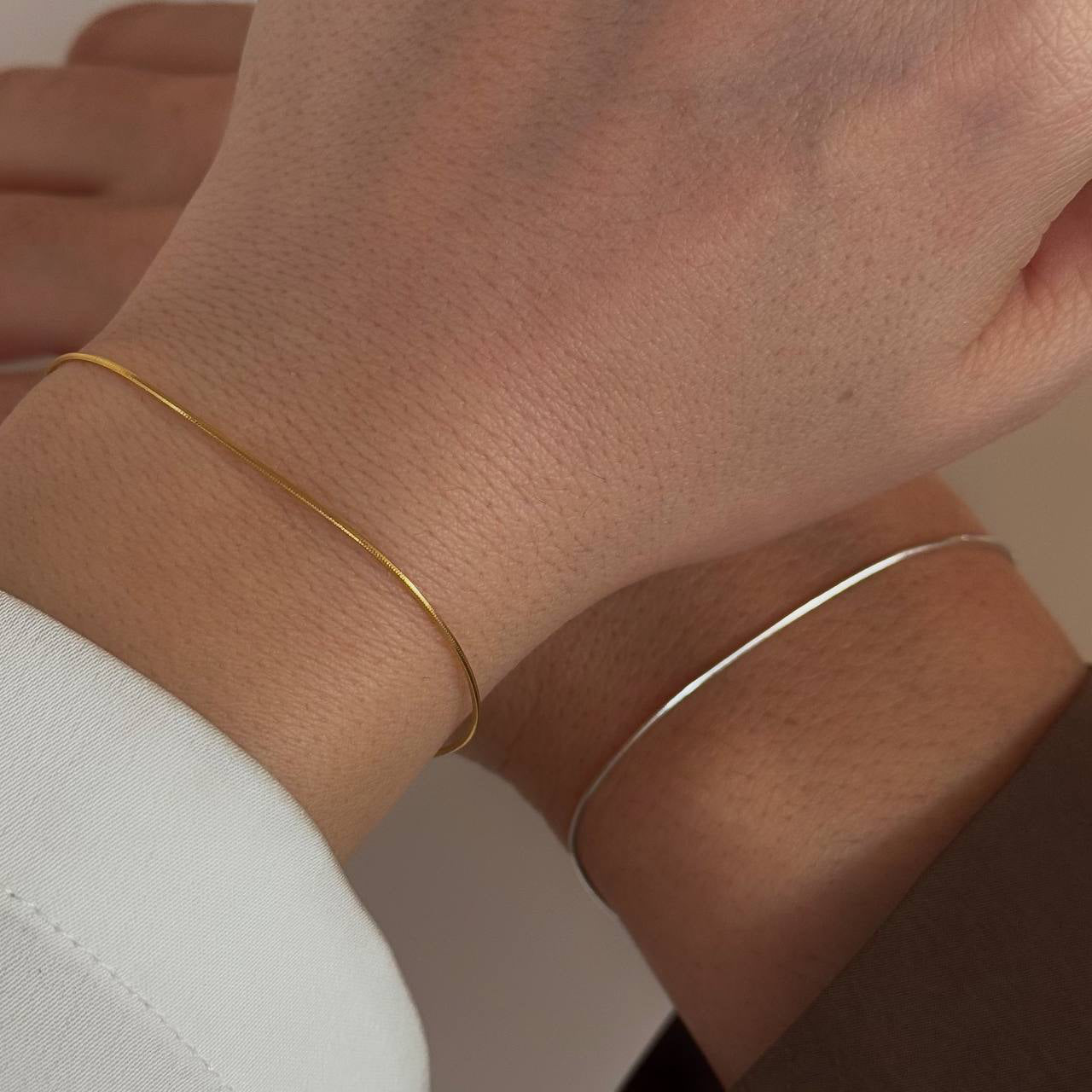 THIN SNAKE CHAIN LETTERED DOUBLE COUPLE BRACELET | 925 SILVER GOLD PLATED