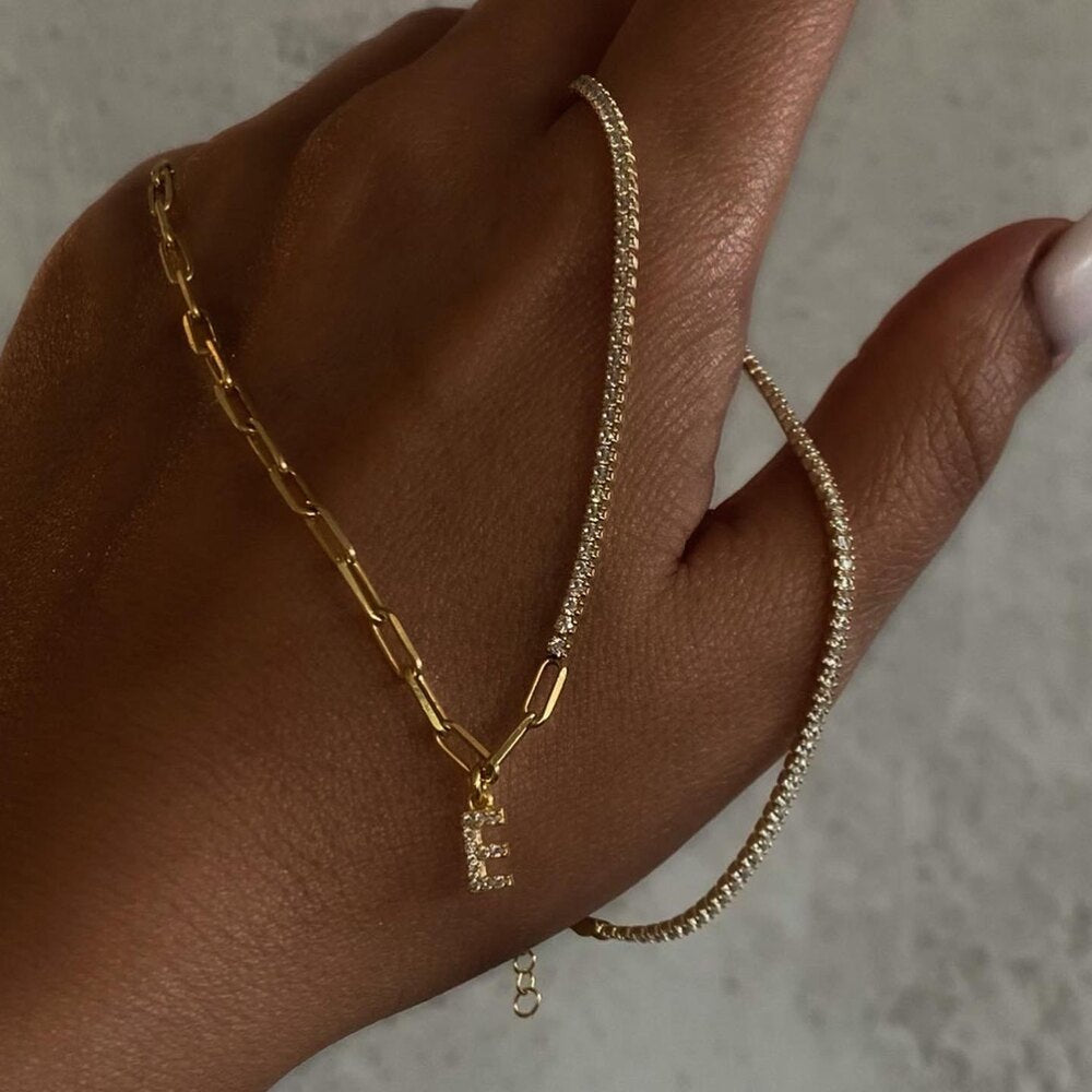 HALF WATERWAY NECKLACE WITH LETTERS | 925 SILVER GOLD PLATED