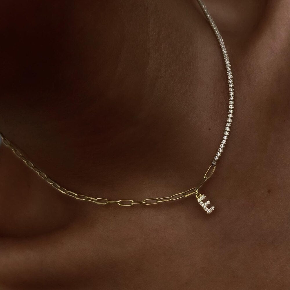HALF WATERWAY NECKLACE WITH LETTERS | 925 SILVER GOLD PLATED