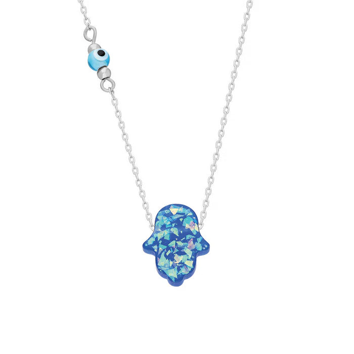 BLUE FATMA MOTHER X NAZAAR NECKLACE | 925 SILVER GOLD PLATED