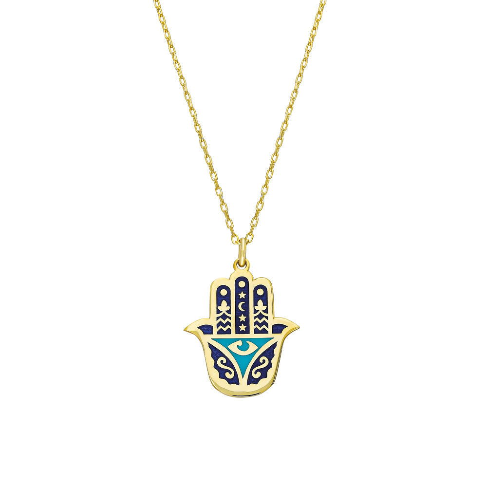 ENAMEL HAMSA FATMA NECKLACE MODEL 2 | 925 SILVER GOLD PLATED