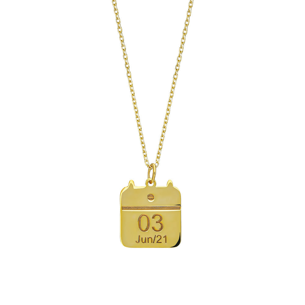 ENGRAVED SQUARE DATE NECKLACE | 925 SILVER GOLD PLATED