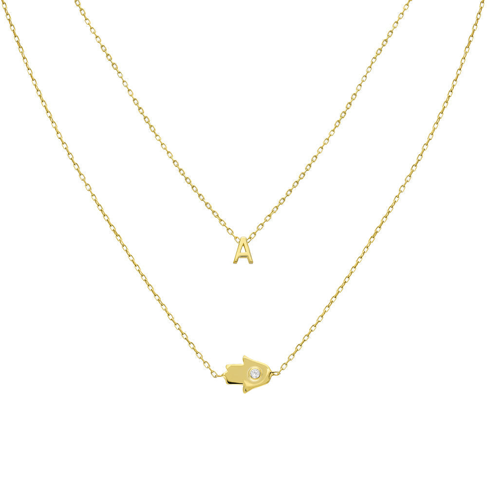 MINI LETTER FATMA MOTHER HAND NECKLACE | 925 SILVER GOLD PLATED