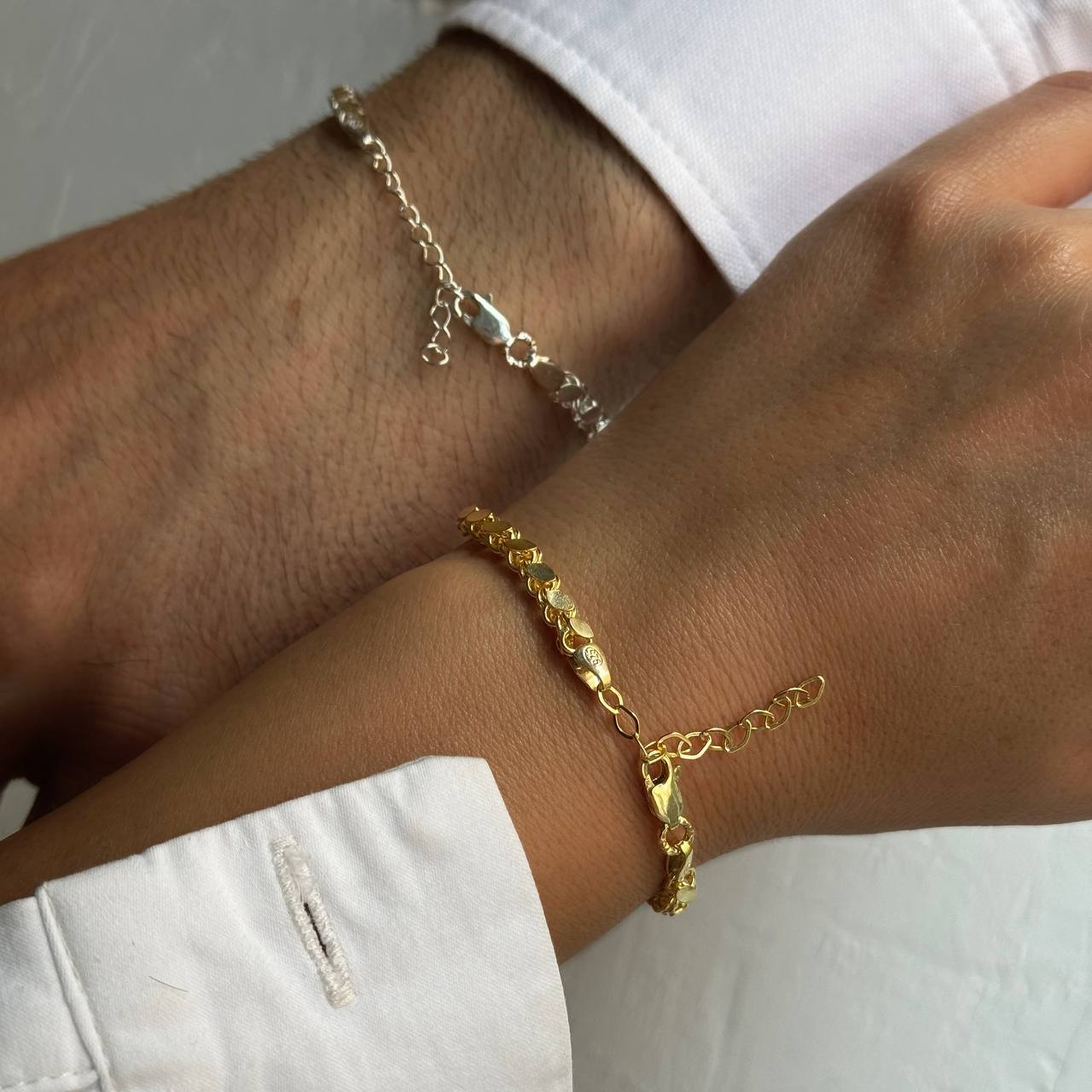 SEQUIN CHAIN LETTER COUPLE BRACELET | 925 SILVER GOLD PLATED