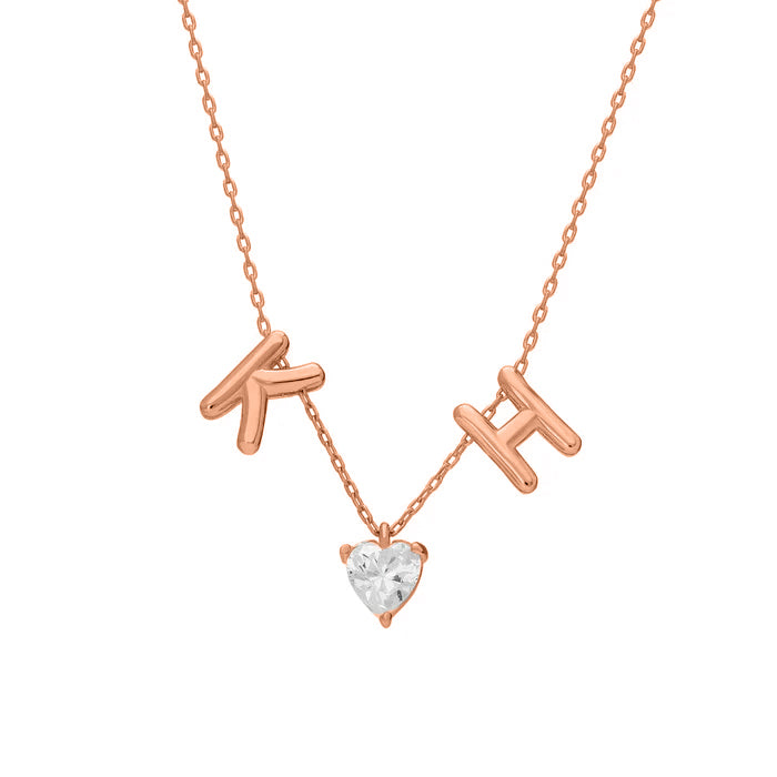2-PIECE DOMBLED LETTER HEART NECKLACE | 925 SILVER GOLD PLATED