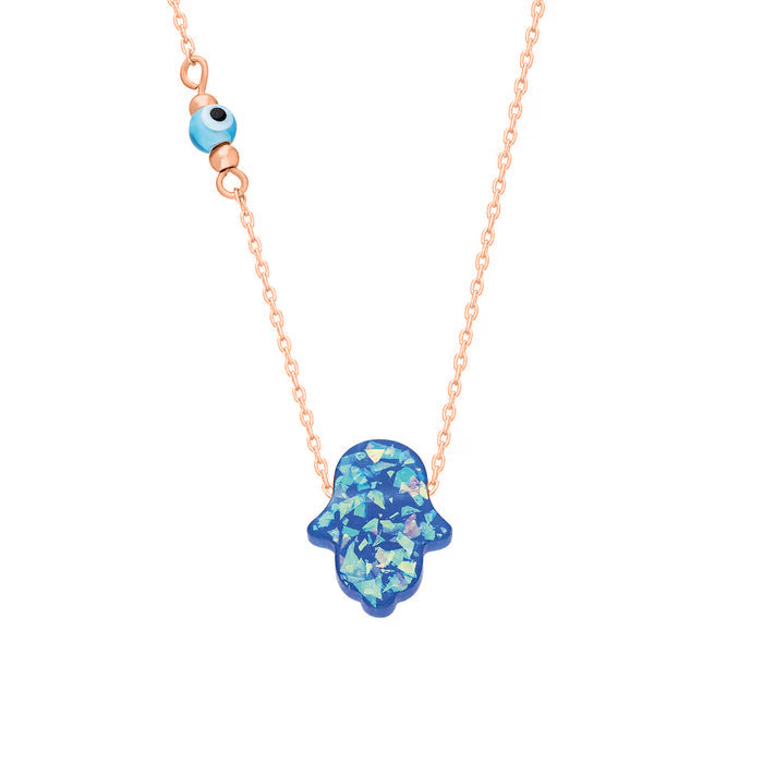 BLUE FATMA MOTHER X NAZAAR NECKLACE | 925 SILVER GOLD PLATED
