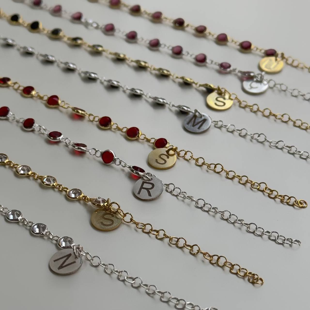 FULL STONE PLATE LETTER COUPLE BRACELET | 925 SILVER GOLD PLATED