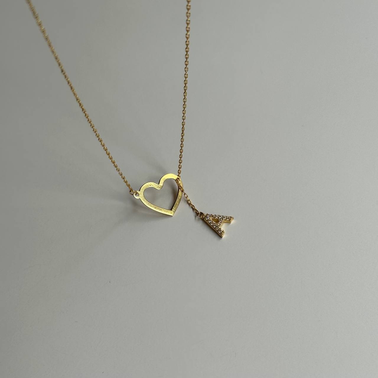 LETTER DANGLE HEART NECKLACE | 925 SILVER GOLD PLATED