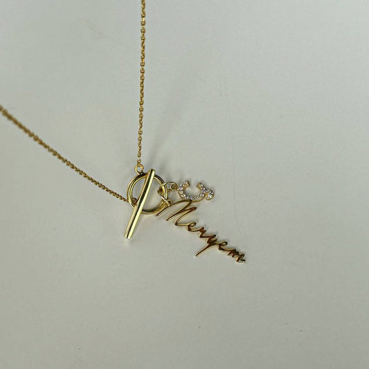 NAME LETTER RING NECKLACE | 925 SILVER GOLD PLATED