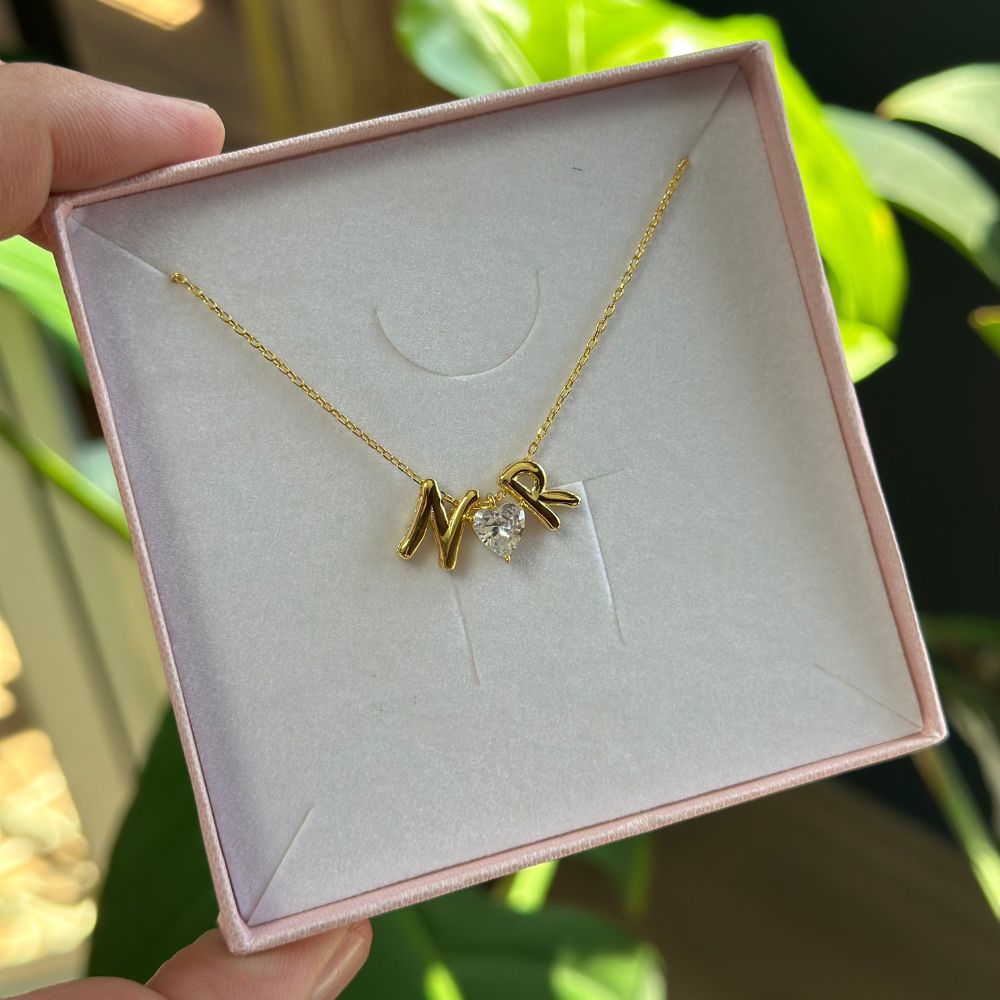 2-PIECE DOMBLED LETTER HEART NECKLACE | 925 SILVER GOLD PLATED