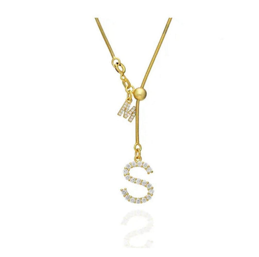 ZIRCON STONE DUO ELEVATOR NECKLACE | 925 SILVER GOLD PLATED