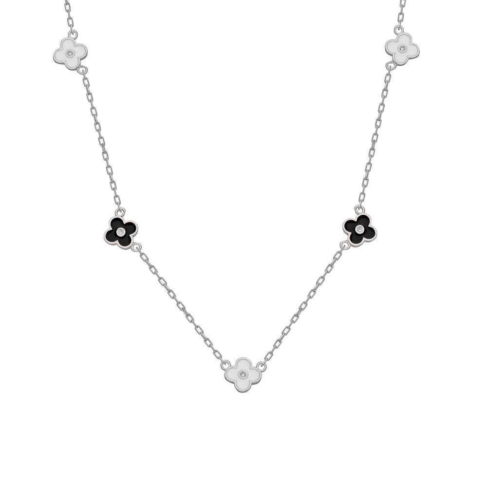 SİYAH - BEYAZ PAPATYA KOLYE
