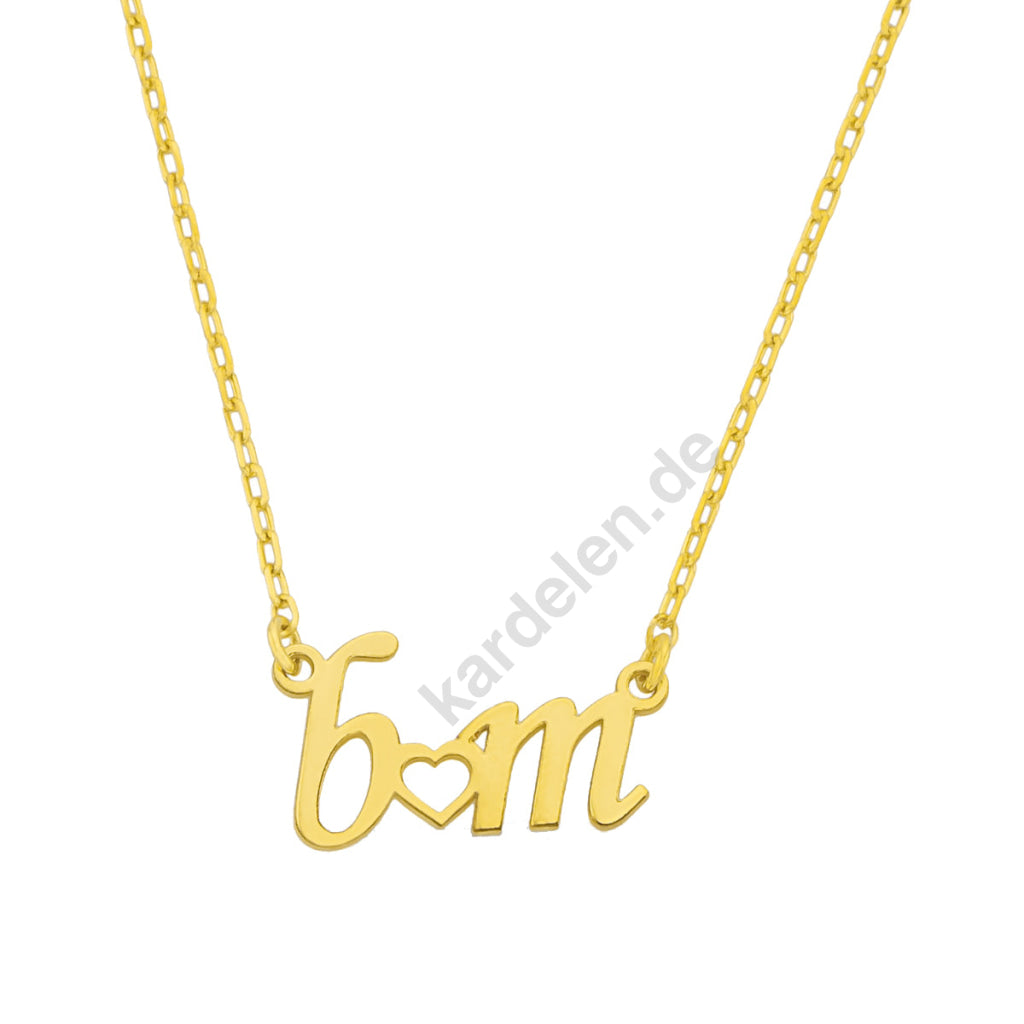 2 HARFLİ MİNİ KALPLİ KOLYE