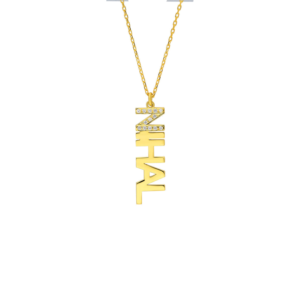 İLK HARF TAŞLI DİKEY İSİM KOLYE