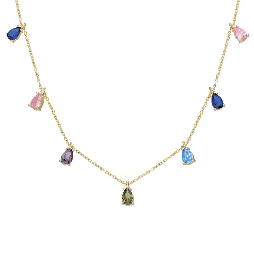 Colourful Drop Necklace | 925 Silver Gold Plated