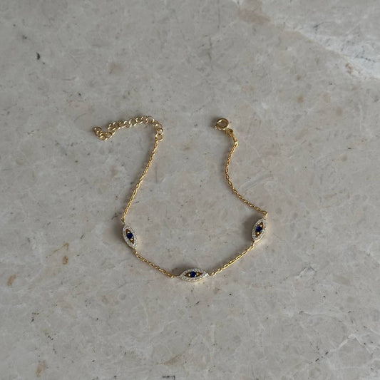 3-PIECE BLUE STONE EYE NAZAAR BRACELET | 925 SILVER GOLD PLATED
