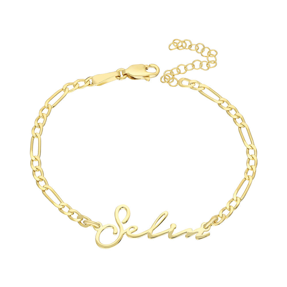 BIG FIGARO NAME BRACELET | 925 SILVER GOLD PLATED