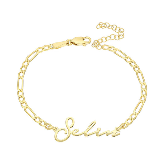 BIG FIGARO NAME BRACELET | 925 SILVER GOLD PLATED