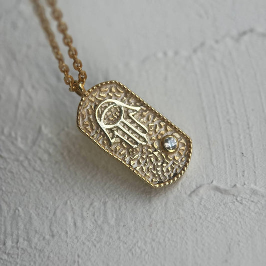 FATMA MOTHER'S HAND NECKLACE WITH STONES | 925 SILVER GOLD PLATED
