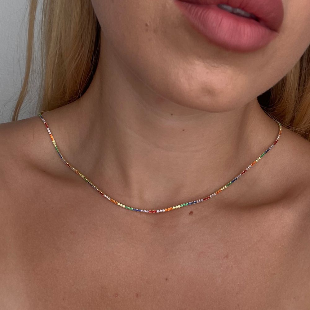COLORFUL STONE WATER WAY NECKLACE | 925 SILVER GOLD PLATED
