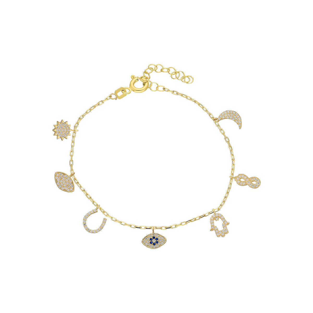 LUCK BRACELET WITH 7 CHARMS | 925 SILVER GOLD PLATED