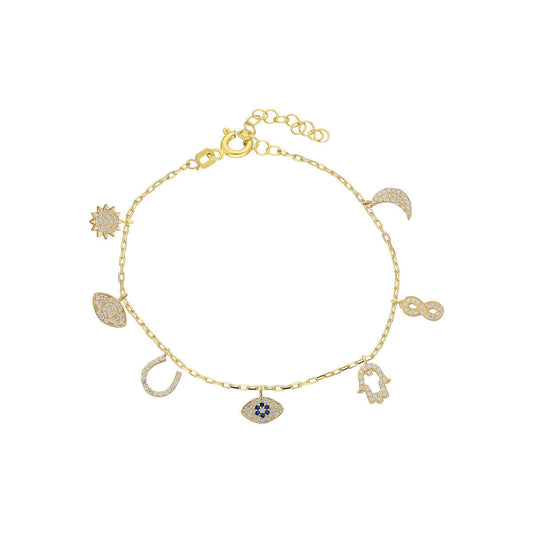 LUCK BRACELET WITH 7 CHARMS | 925 SILVER GOLD PLATED