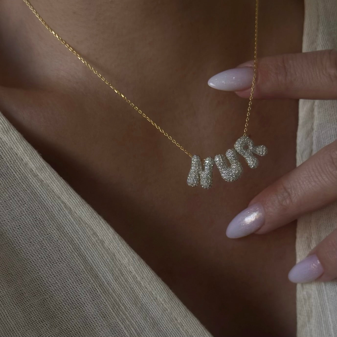 TAŞLI MİNİ BUBBLE İSİM KOLYE