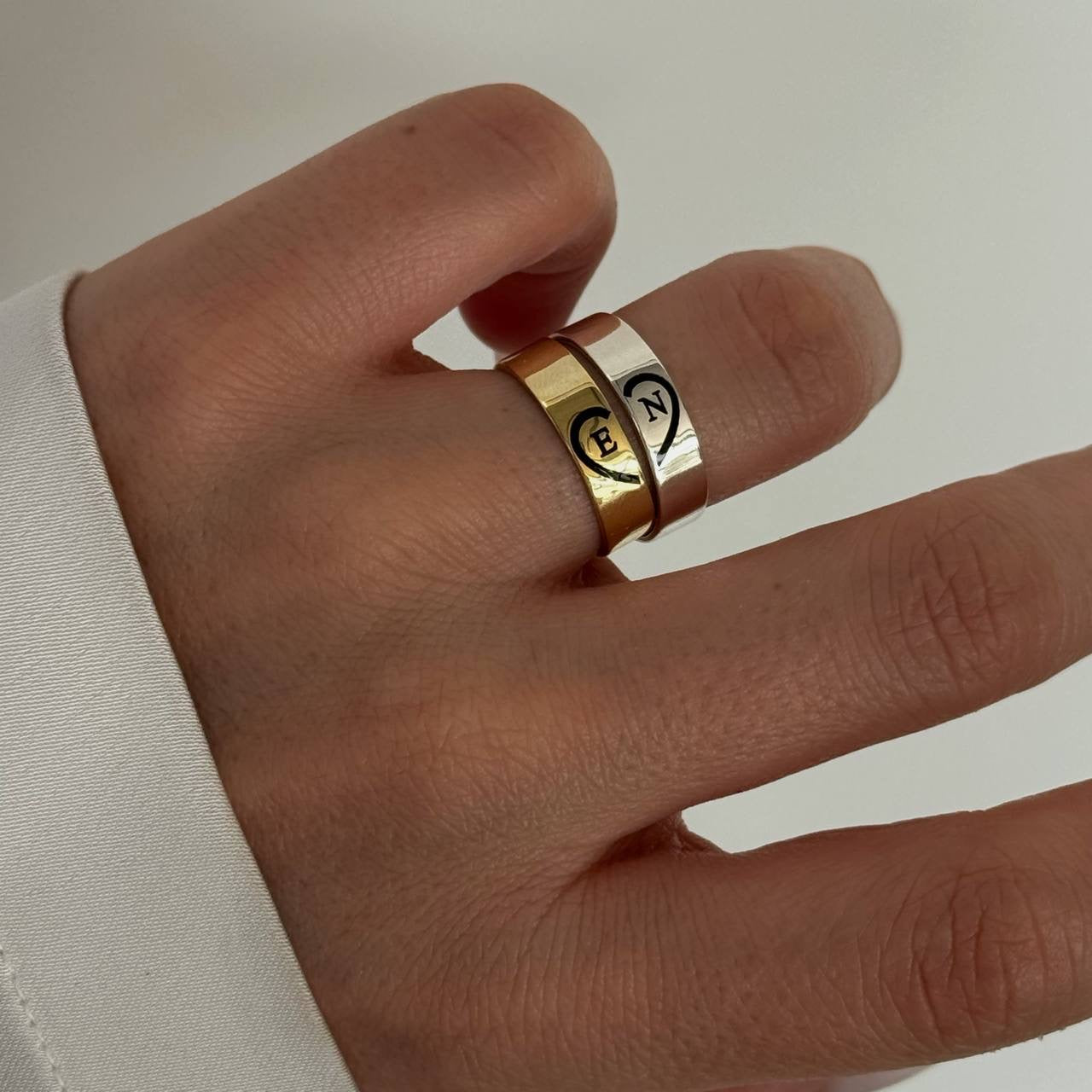 HEART LETTER DOUBLE RING | 925 SILVER GOLD PLATED