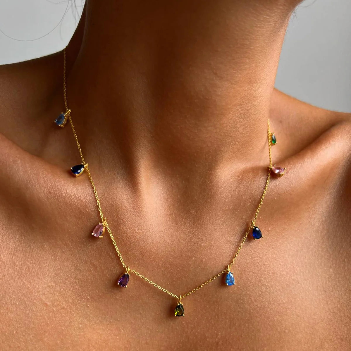 Colourful Drop Necklace | 925 Silver Gold Plated