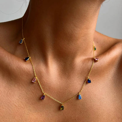 Colourful Drop Necklace | 925 Silver Gold Plated