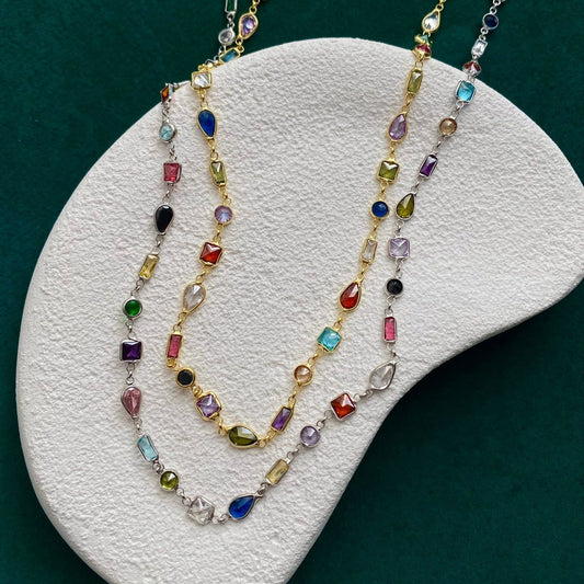 ZIRCON STONE SUMMER NECKLACE | 925 SILVER GOLD PLATED
