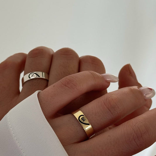HEART LETTER DOUBLE RING | 925 SILVER GOLD PLATED