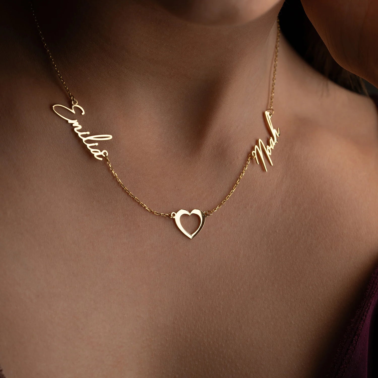 Miami Multiple 2 Name Necklace W/Heart