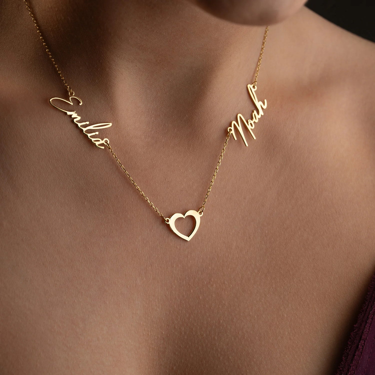 Miami Multiple 2 Name Necklace W/Heart